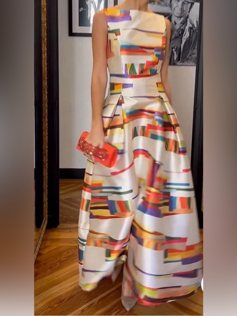 Colorblock Geometric Sleeveless Midi Dress